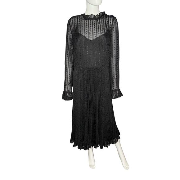 IEENA FOR MAC DUGGAL Black Embroidered Long Sleeve Ruffle Dress 49627 Sz 14 - Picture 2 of 8